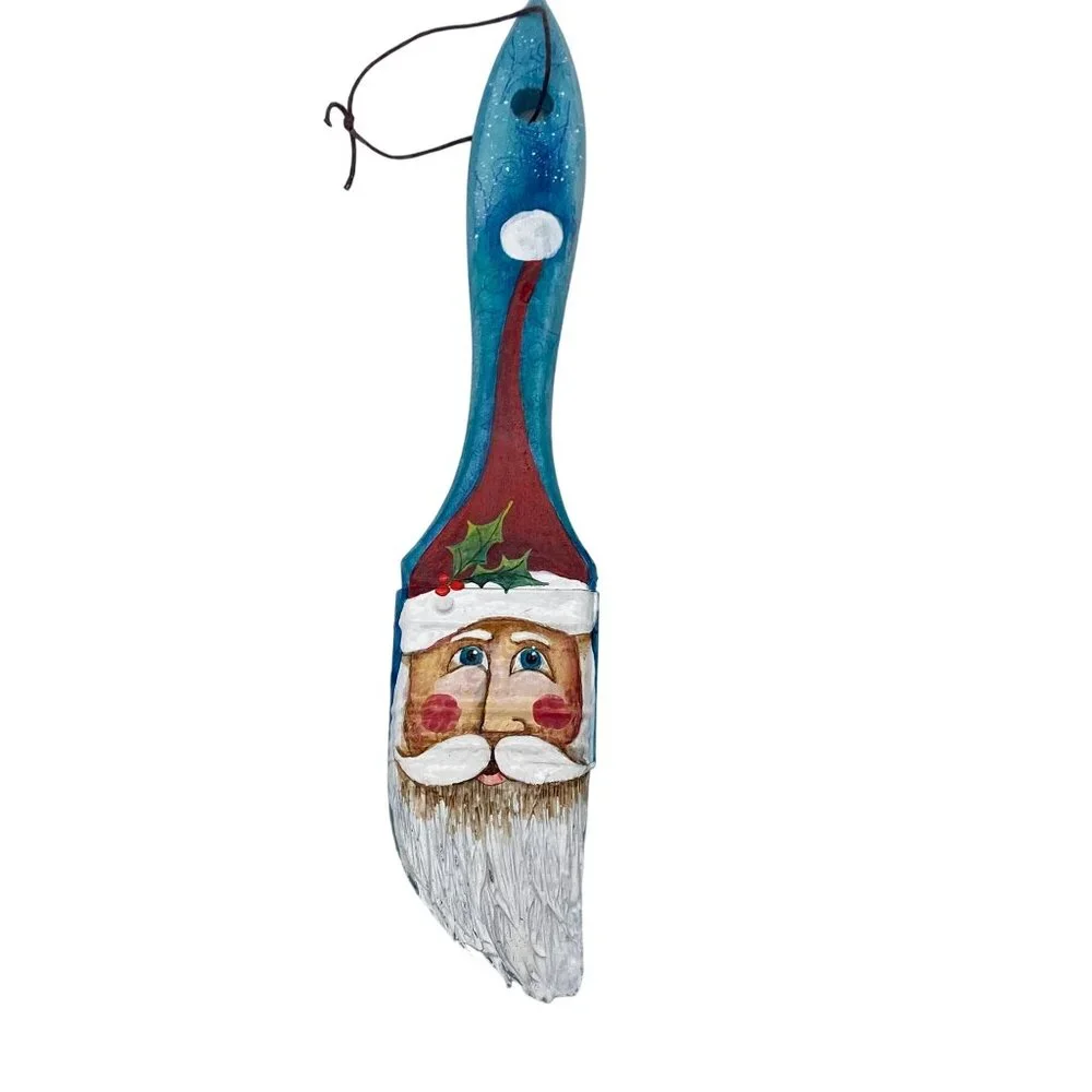 Hand‎ painted Santa Claus Christmas tree ornaments paint brush metal pocket